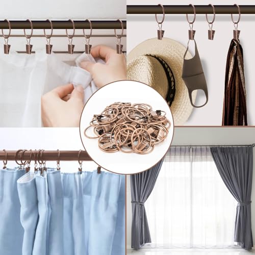MAQIHAN Antique Copper Curtain Rings with Clips - 40PCS, 1.26 Inch