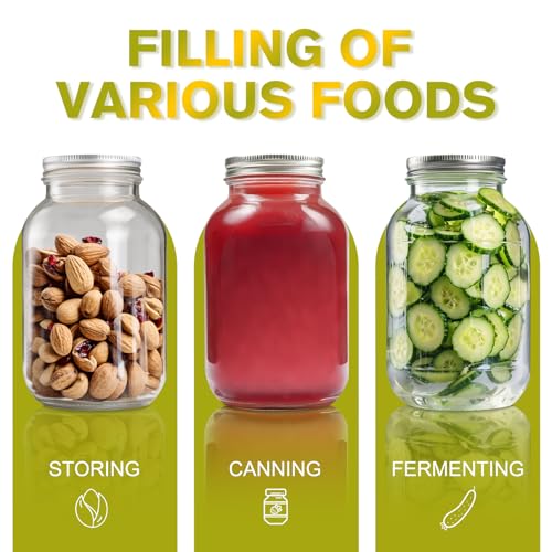 32oz Mason Jars with Lids - 2 Pack Glass Canning Jars for Food Storage