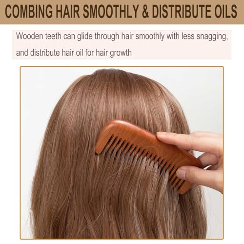Natural Wooden Hair and Beard Comb Anti-Static Peachwood Scalp Massager with Pouch
