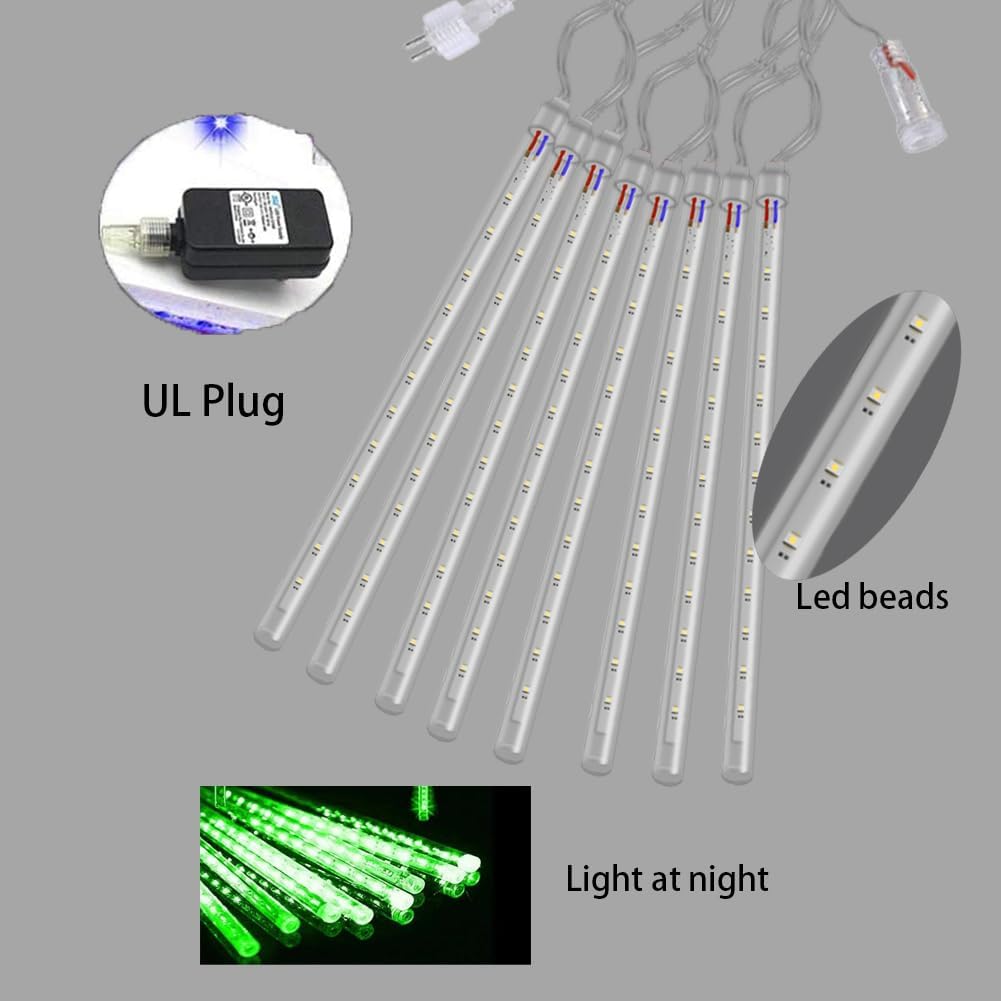 Weepong Meteor Shower Christmas Lights - 192 LED Outdoor Halloween Decorations | 8 Tube Icicle String Lights