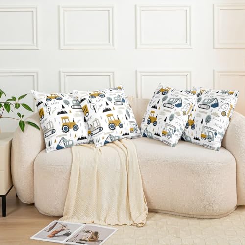 Feelyou Construction Truck Throw Pillow Covers, 22x22 Inch Set of 2