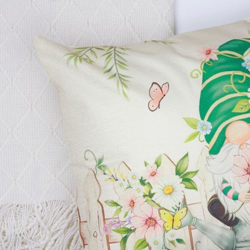 Bonhause Spring Gnomes Throw Pillow Covers 18x18 Set of 4, Farmhouse Decor