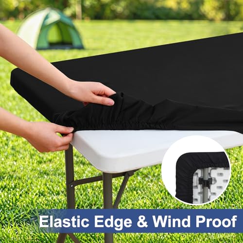 Black Elastic Fitted Tablecloth - 48" x 24" Rectangular Cover