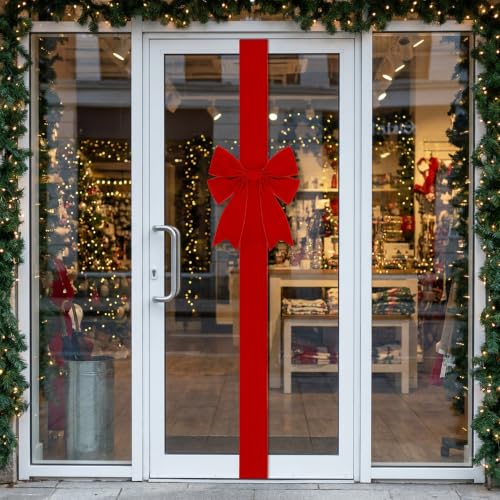 173-Inch Extra Large Christmas Front Door Bow - Wine Red Velvet, Pre-Tied & Adjustable