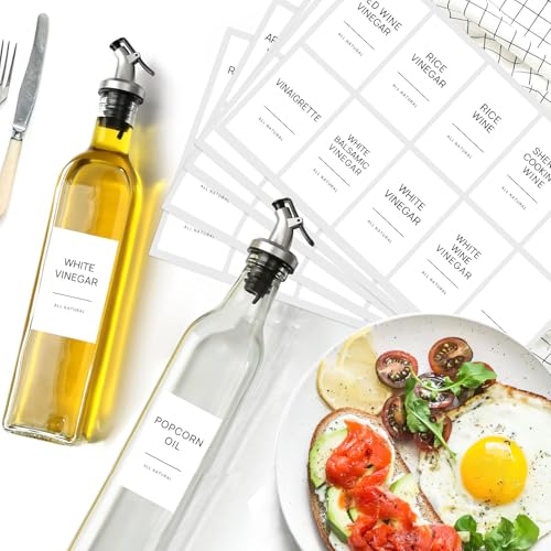 50 Oil and Vinegar Labels for Bottles - Waterproof Kitchen Stickers