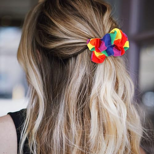 KICOSY 12-Pack Rainbow Hair Scrunchies for Pride Parade and Everyday