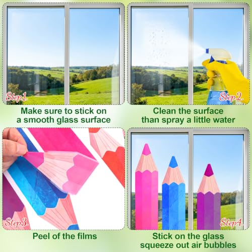 Nelisylux 9 Sheets Pencil Window Clings Double-Sided Back to School Decorations for Glass Windows and Classrooms