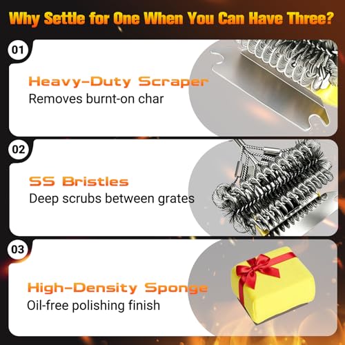 YEBLEM 18" Bristle-Free BBQ Grill Brush & Scraper, 2-Pack, Black