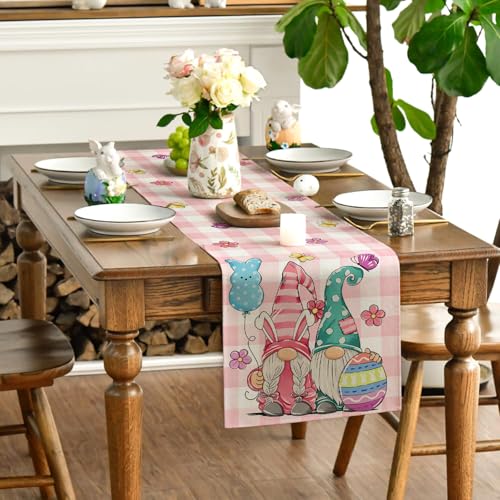 Easter Table Runner 13x72 Inches - He is Risen Bunny Gnome Decor