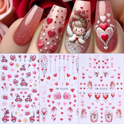 Valentine's Day Nail Art Stickers - 8 Sheets Self-Adhesive Romantic Decals