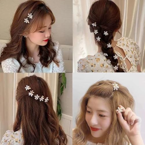 RED-SHYN Mini Pearl Hair Claw Clips Set - Small Daisy Hair Accessories