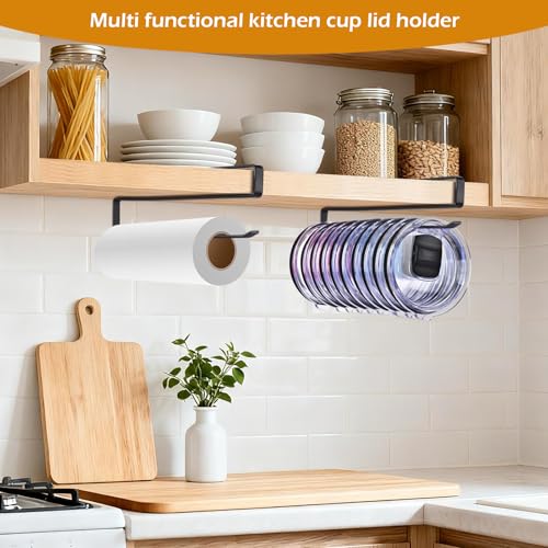 Tumbler Lid Organizer - Under Cabinet Cup Lid Holder, Black