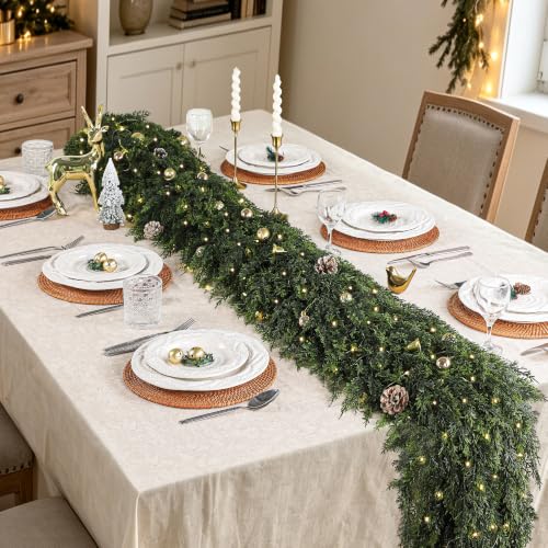 15FT Real Touch Cedar Christmas Garland with Separate String Lights - Green Moon