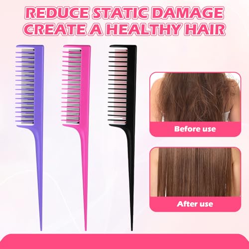 JJUNW 3-Row Hair Teasing Comb Set Professional Volume Backcombing Tools