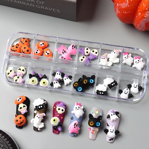 Halloween Nail Art Charms 12 Grids 3D Pumpkin Ghost Resin Gems