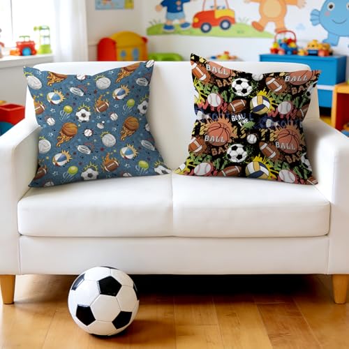 Joymaison 18x18 Velvet Kids Sports Ball Throw Pillow Covers Set of 2