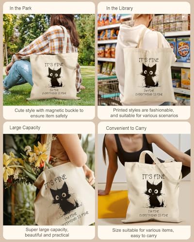 Miss Adola Black Cat Canvas Tote Bag for Women & Girls