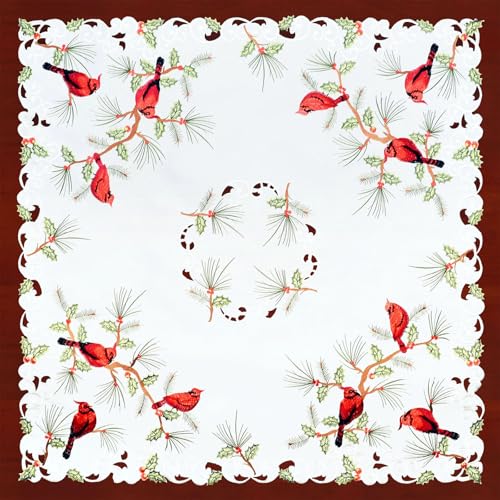 Simhomsen Embroidered Square Tablecloth 34 x 34 Inches Holiday Decor - Set of 1