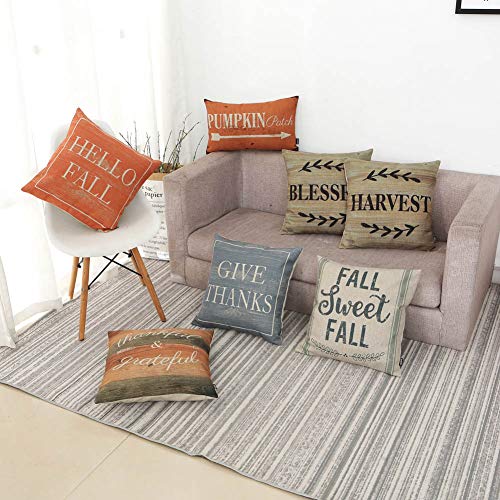 Hello Fall Decorative Throw Pillow Cover, 18x18 Cotton Linen (Multi 4)