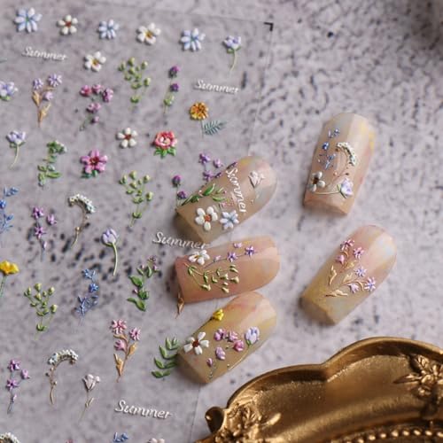 3D Embossed French Floral Nail Art Stickers Self-Adhesive Decals
