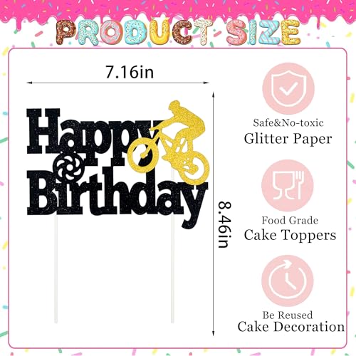 Bicycle Happy Birthday Cake Topper - Glittery Decor for Parties