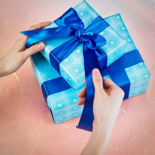2 Inch Satin Ribbon - Blue Gift Wrap Ribbon for Crafts & Wedding Decorations