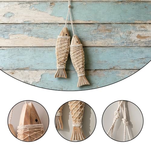 Wooden Fish Decor with Fishing Net - Nautical Wall Art Accent