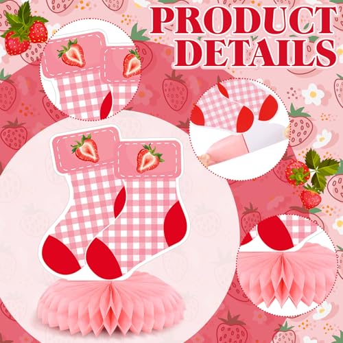 12 Pcs Strawberry Honeycomb Centerpiece Set for Baby Shower Decorations