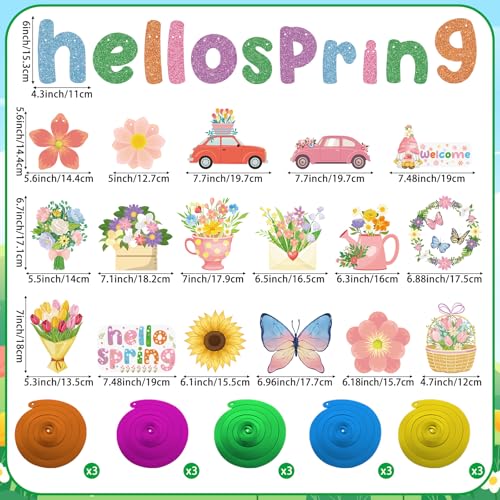 Hello Spring Decorations Set - Banner, Flowers & Butterfly Swirls