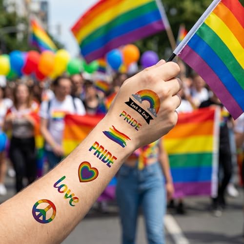 Pride Temporary Tattoos & Rainbow Stickers LGBTQ Party Favors Pack