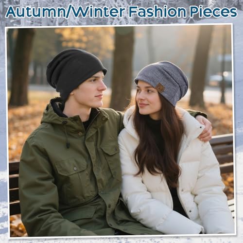 2 Pack Slouch Beanie Warm Mens Womens Soft Beanies Hats Slouchy Oversized Caps Knit Hats Winter Gift for Men