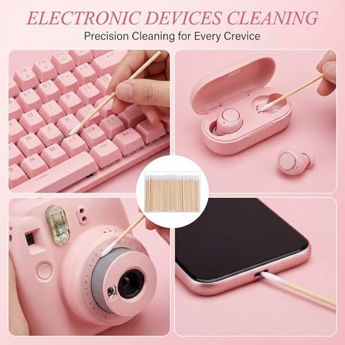 Hadnves 400 Pcs Precision Pointed Cotton Swabs with Wooden Sticks