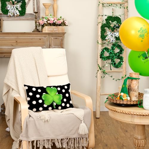 St. Patrick's Day Lumbar Pillow Cover 12x20 Inch - Green Shamrock