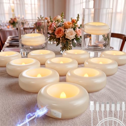 Ivory Rechargeable Floating Flameless Candles 12 Pack Waterproof Tea Lights