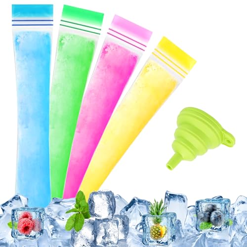 200 Pack Disposable Ice Pop Pouches with Funnel - BPA-Free Freezer Bags