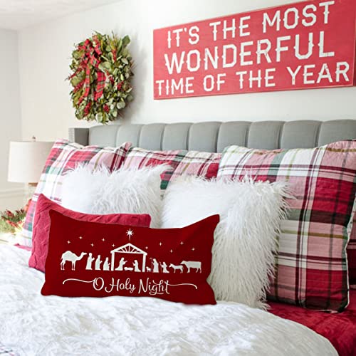 Christmas Throw Pillow Cover 12x20 Farmhouse Linen Decorative Case A-33