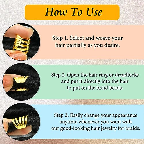 VENOFEN 100PCS Metal Hair Cuffs & Dreadlock Beads for Braids - Gold & Silver