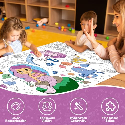 Mermaid Giant Coloring Poster 72" x 30" Party Tablecloth