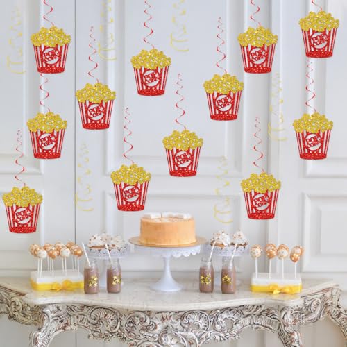 Popcorn Party Decorations Kit – Gold Glitter Hanging Swirls