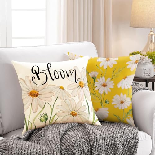 WOKANI Spring Floral Throw Pillow Covers, 18x18 Set of 4, Yellow