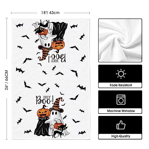 Ghost Cat Halloween Kitchen Towels Set of 2 - 18x26 Inches
