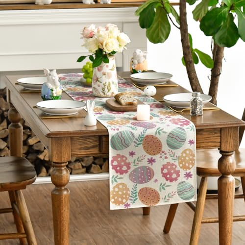 13x90 Inch Watercolor Easter Egg Table Runner - Spring Home Decor, Pink