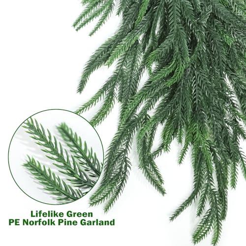 Artificial Norfolk Pine Garland 9FT - 2 Pack Christmas Greenery for Mantle and Decor