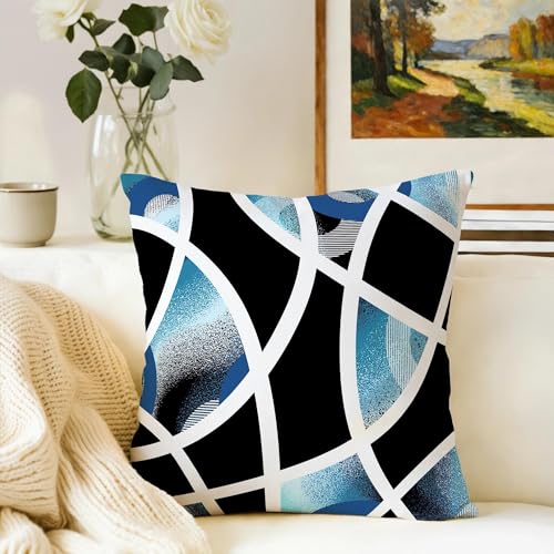 Set of 2 18x18 Inch Blue and Black Geometric Throw Pillow Covers - Modern Home Decor