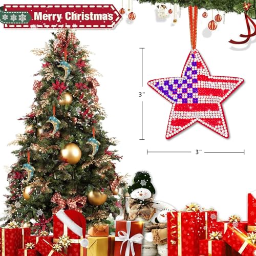 Leather Pentagram Christmas Ornament with Rhinestones - 3"