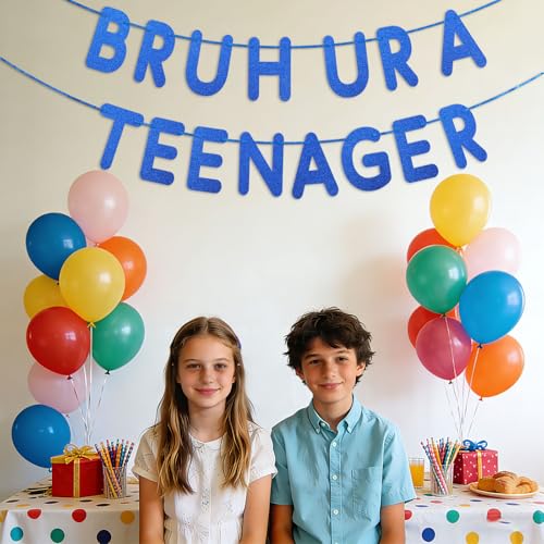 Bruh Ur a Teenager 13th Birthday Banner Pre-Strung Glitter Party Decoration