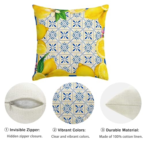 Italian Lemon Pillow Covers 18x18 Inch (Pack of 4) - Blue & Cyan