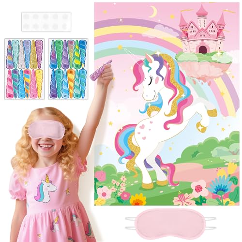 Pin the Horn on the Unicorn Party Game Set - Reusable Birthday Activity