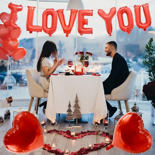 I LOVE YOU Balloon Set - 16 Inch Mylar Letter & Heart Balloons