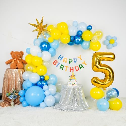 5th Birthday Balloons Arch Kit - Yellow & Blue Decoration Set